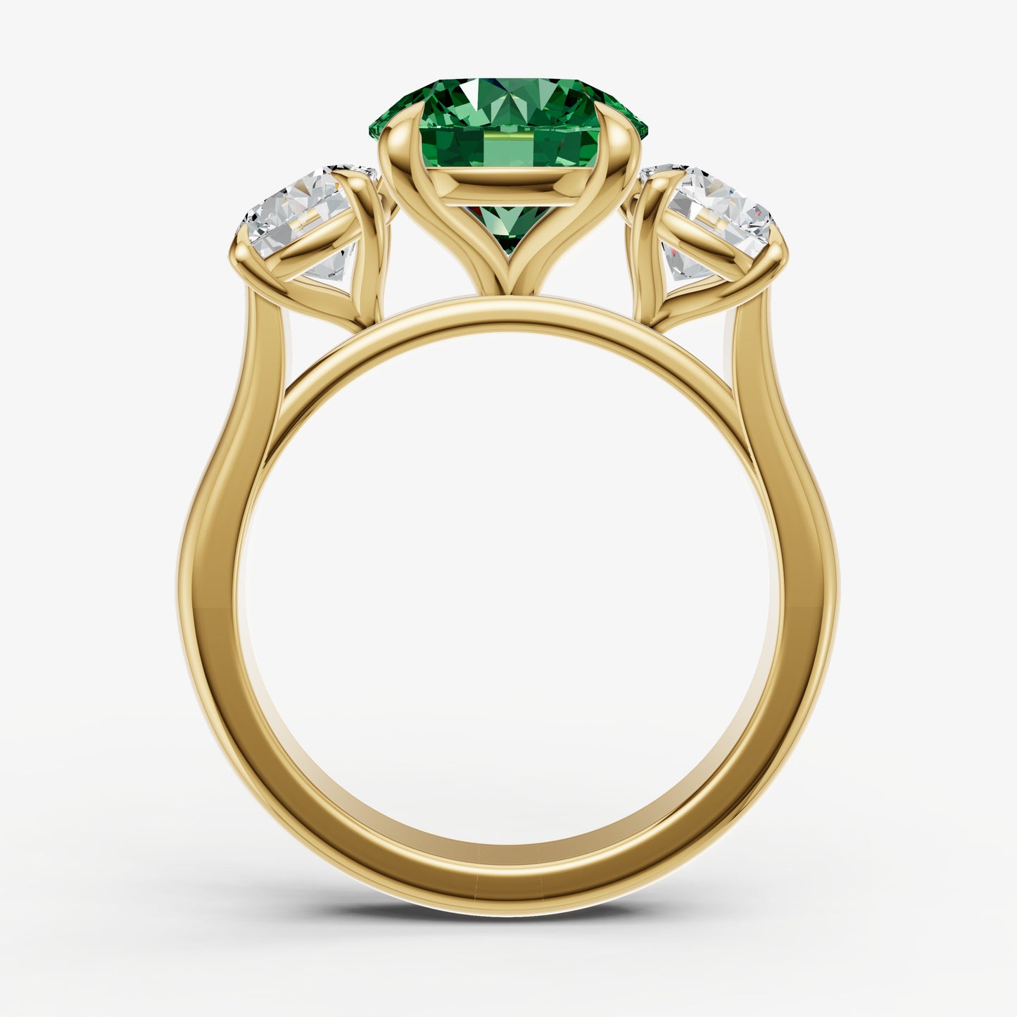 Emerald Round Trilogy Gemstone Engagement Ring with 0.50ct Side Stones