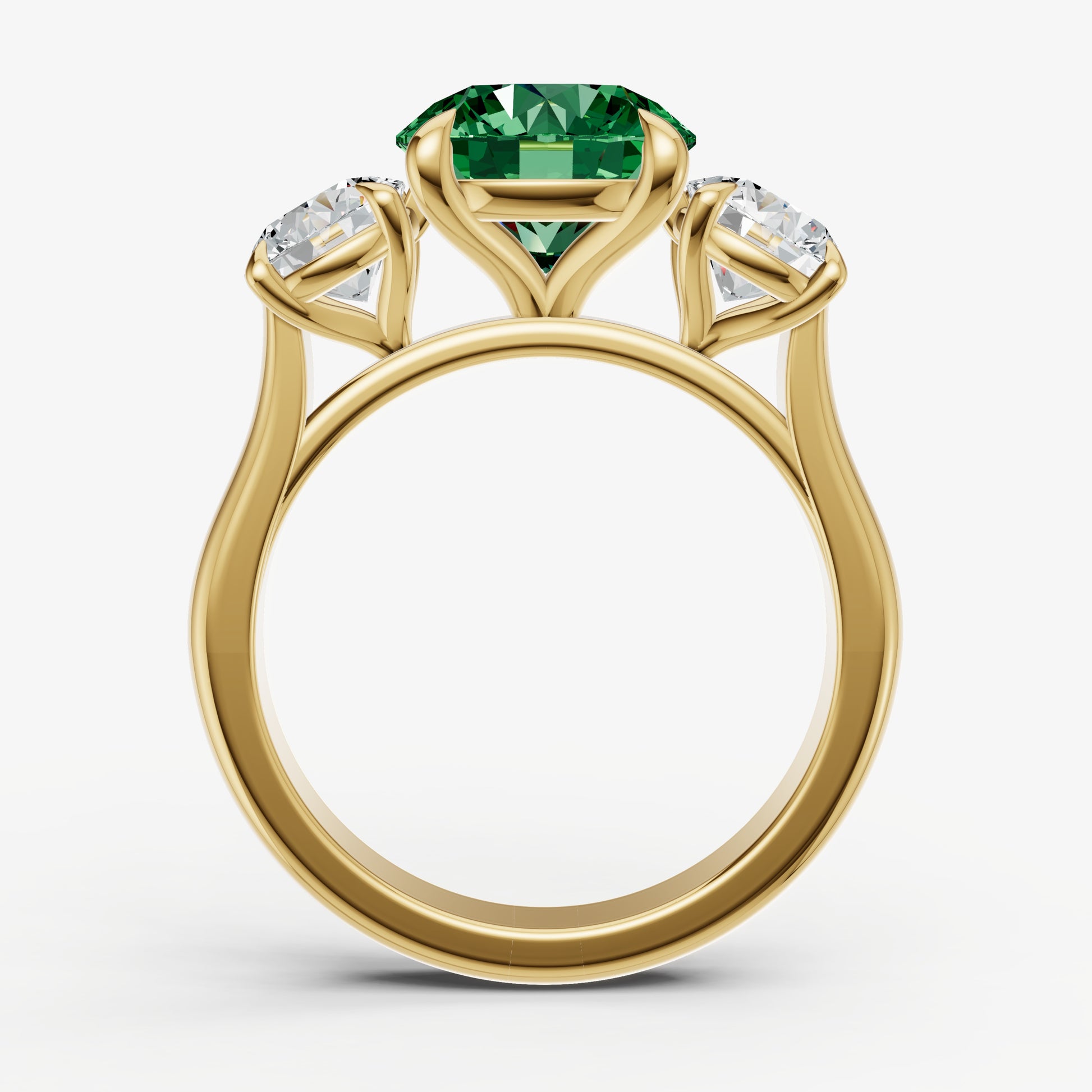Emerald Round Trilogy Gemstone Engagement Ring with 0.50ct Side Stones