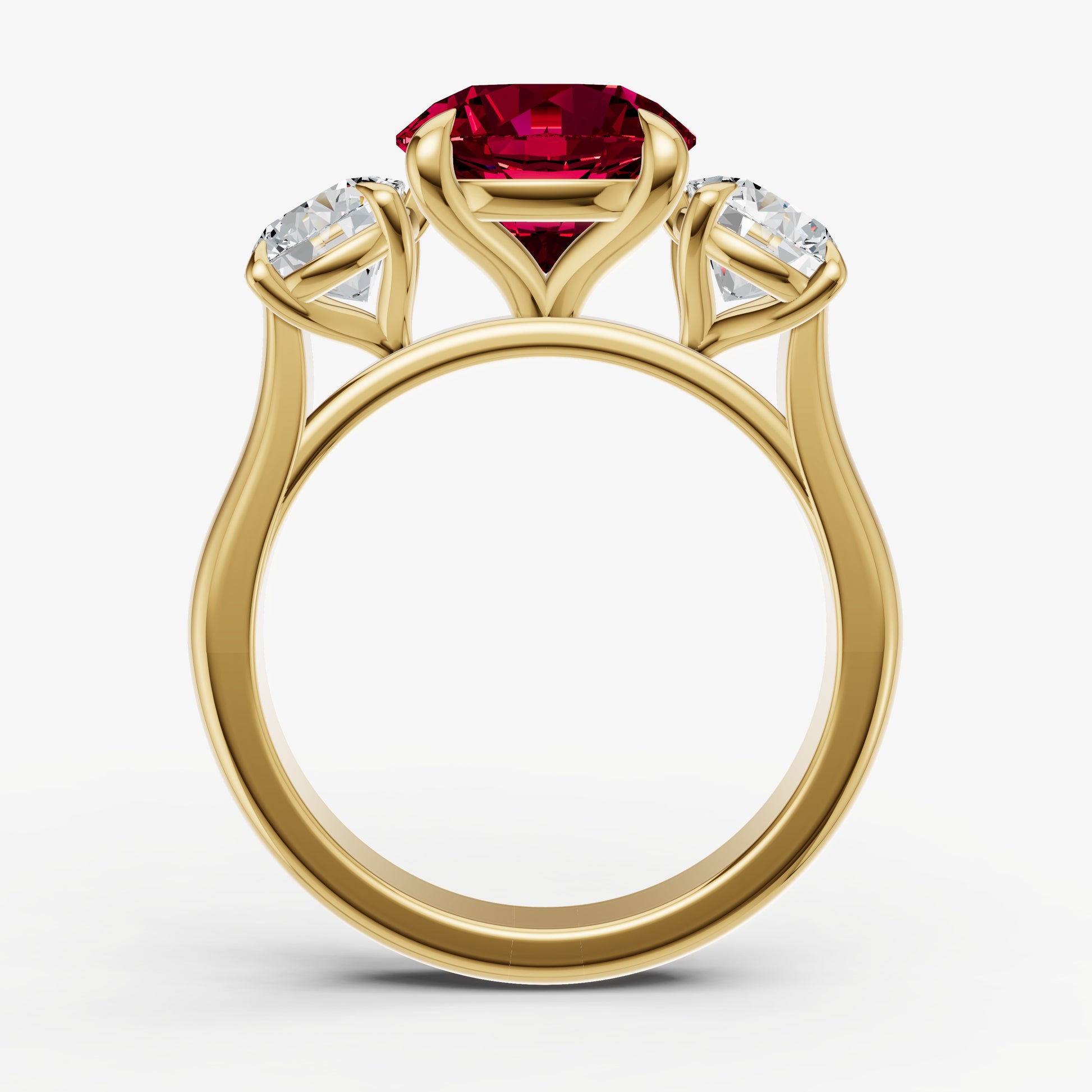 Ruby Round Trilogy Gemstone Engagement Ring with 0.50ct Side Stones