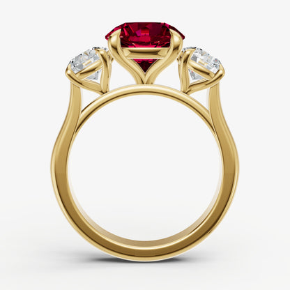 Ruby Round Trilogy Gemstone Engagement Ring with 0.50ct Side Stones