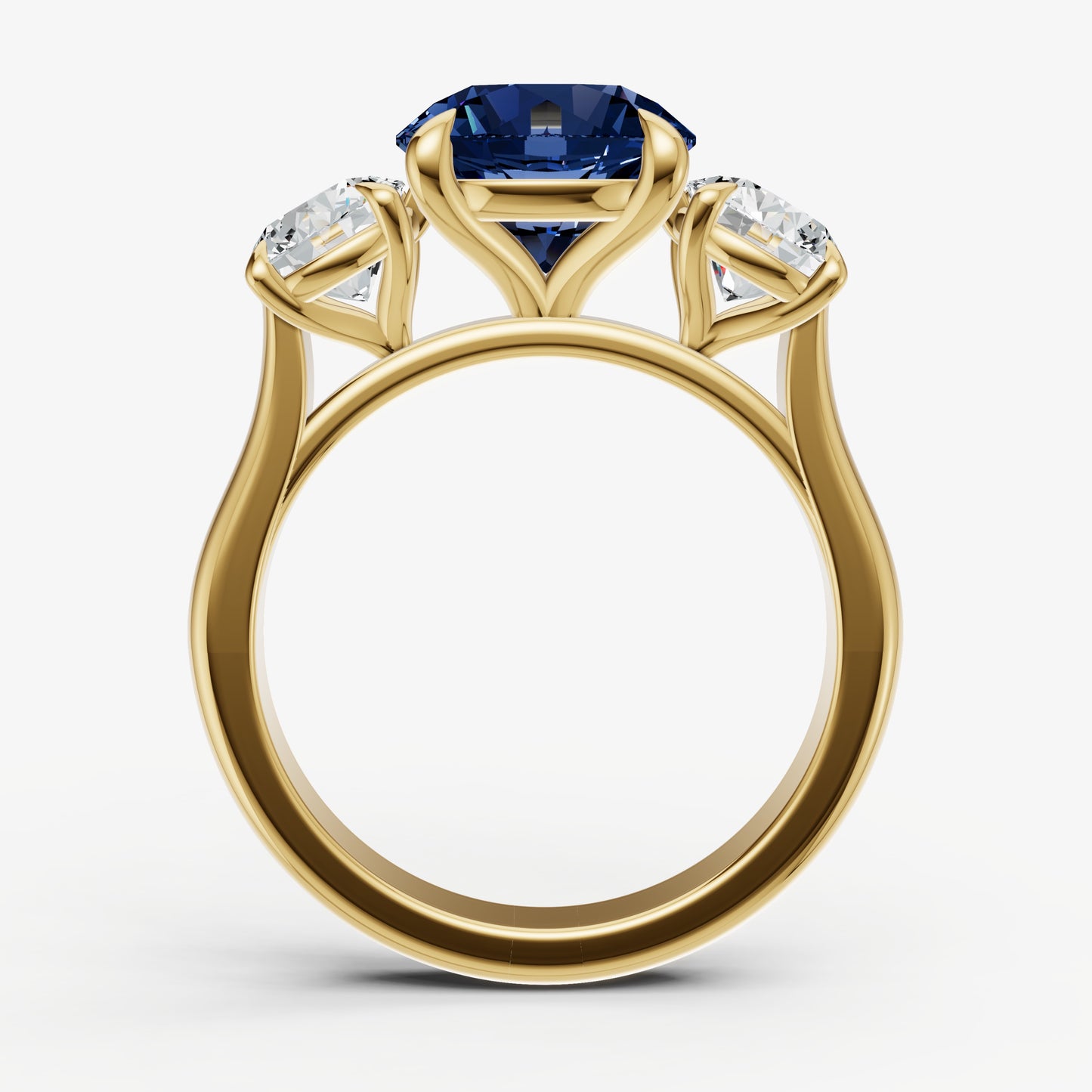 Blue sapphire Round Trilogy Gemstone Engagement Ring with 0.50ct Side Stones