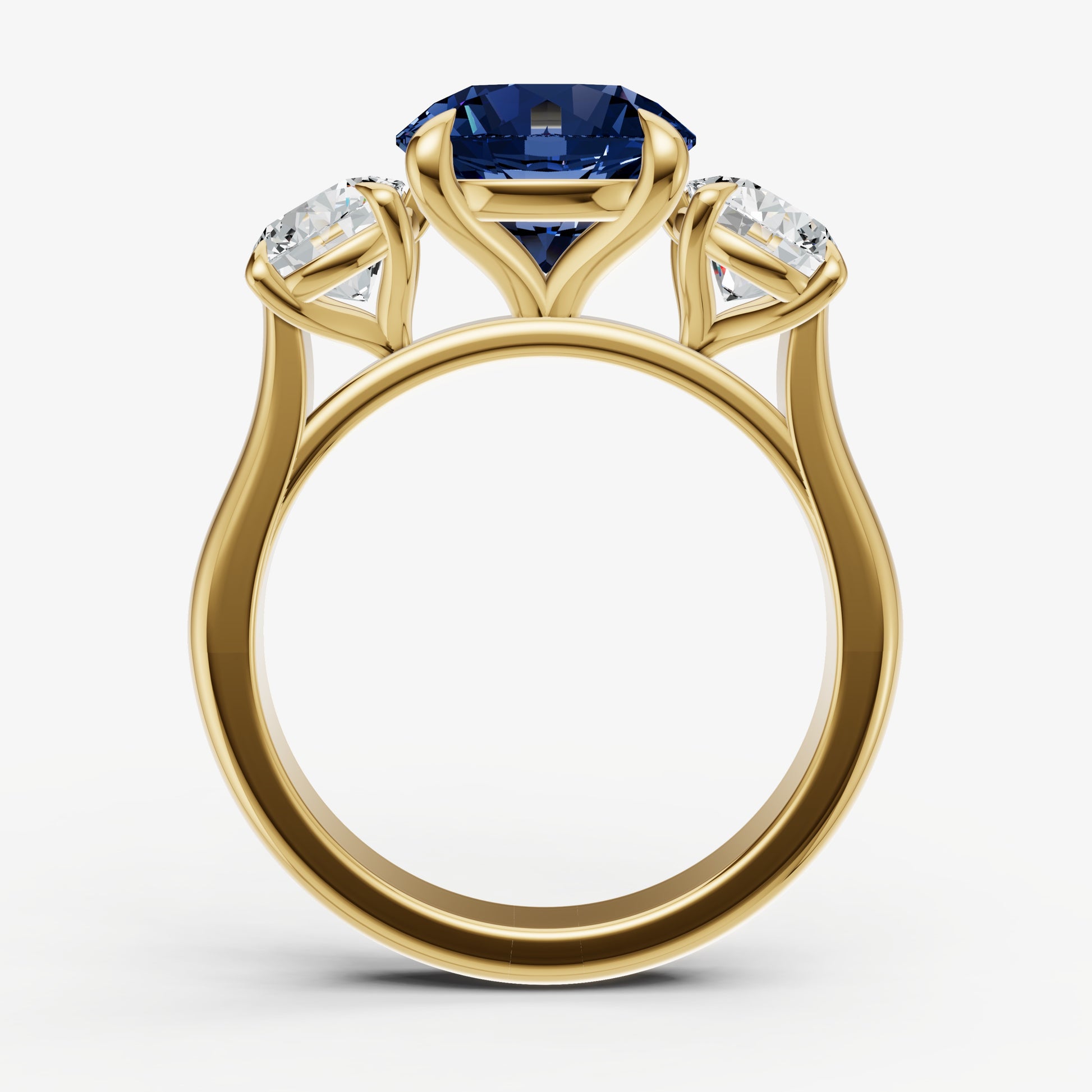 Blue sapphire Round Trilogy Gemstone Engagement Ring with 0.50ct Side Stones