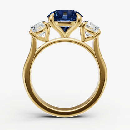 Blue sapphire Round Trilogy Gemstone Engagement Ring with 0.50ct Side Stones
