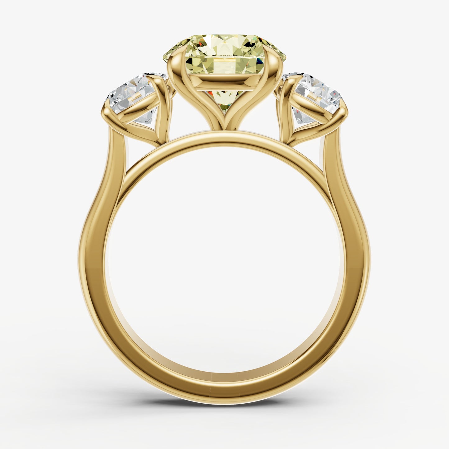 Yellow Diamond Round Trilogy Gemstone Engagement Ring with 0.50ct Side Stones