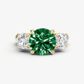Emerald Round Trilogy Gemstone Engagement Ring with 0.50ct Side Stones