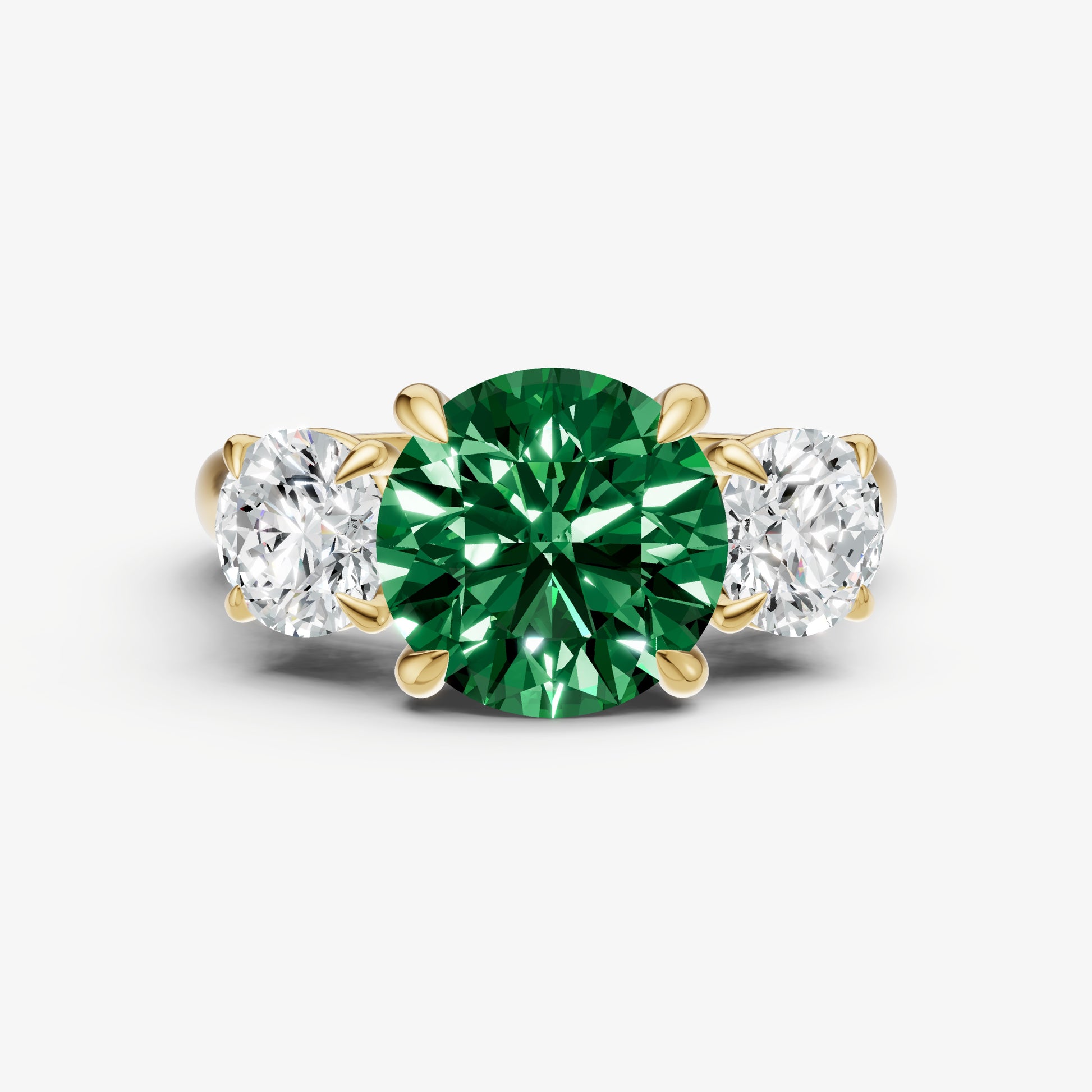 Emerald Round Trilogy Gemstone Engagement Ring with 0.50ct Side Stones