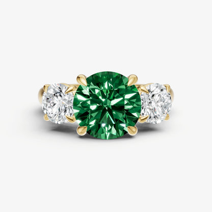 Emerald Round Trilogy Gemstone Engagement Ring with 0.50ct Side Stones