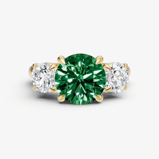 Emerald Round Trilogy Gemstone Engagement Ring with 0.50ct Side Stones