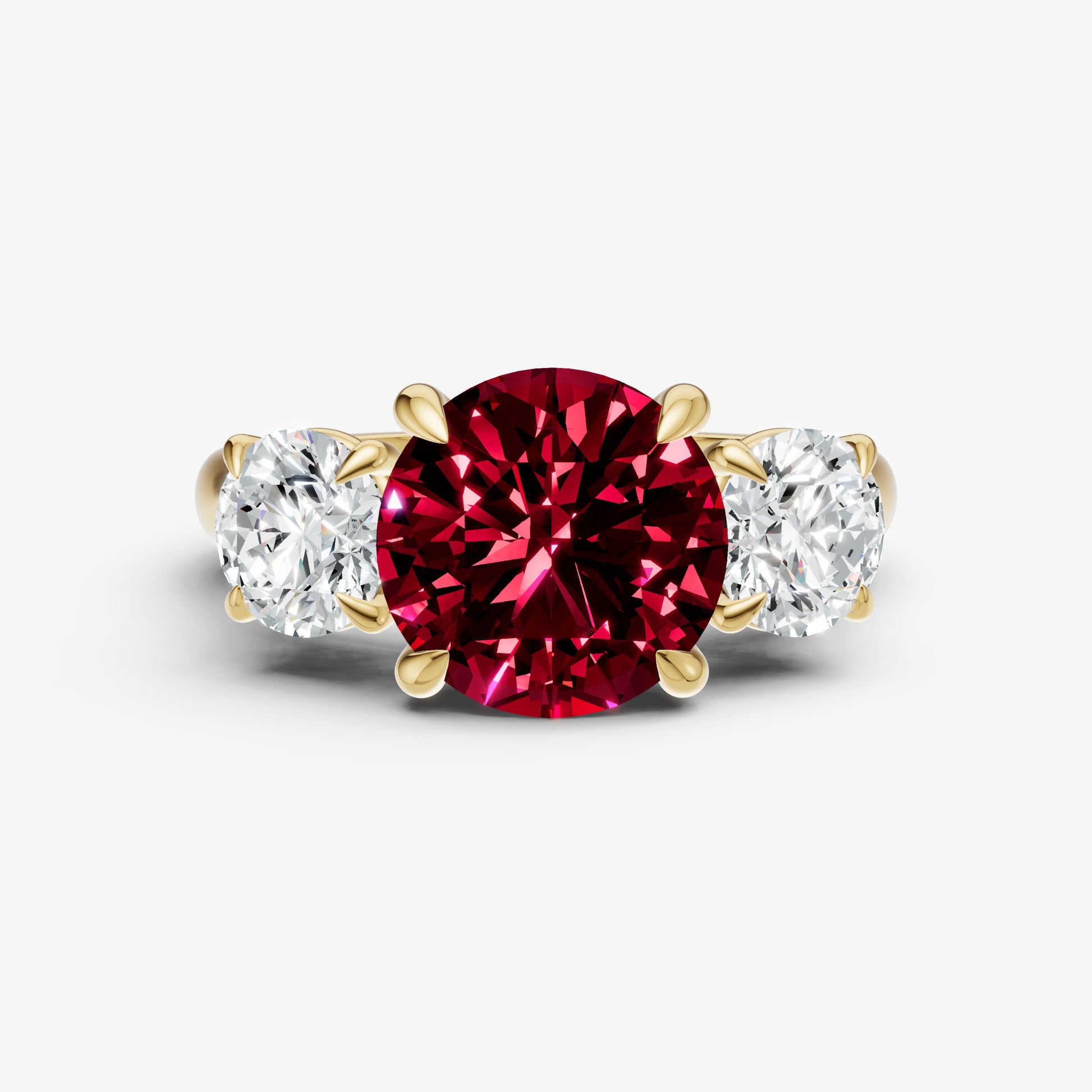 Ruby Round Trilogy Gemstone Engagement Ring with 0.50ct Side Stones