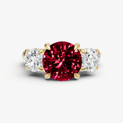 Ruby Round Trilogy Gemstone Engagement Ring with 0.50ct Side Stones