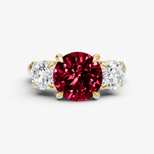 Ruby Round Trilogy Gemstone Engagement Ring with 0.50ct Side Stones