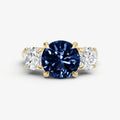 Blue sapphire Round Trilogy Gemstone Engagement Ring with 0.50ct Side Stones