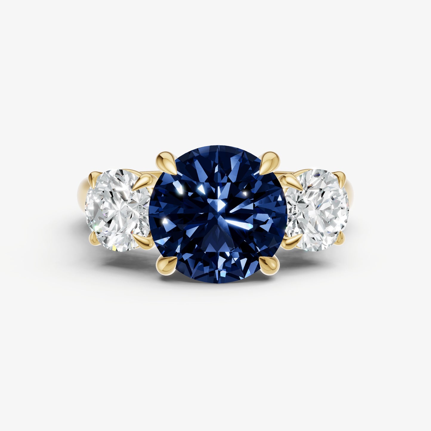 Blue sapphire Round Trilogy Gemstone Engagement Ring with 0.50ct Side Stones