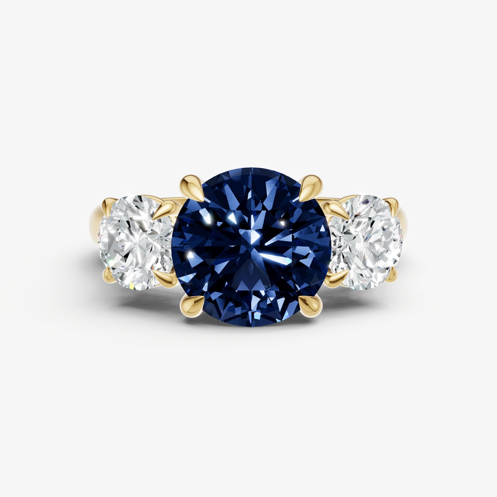 Blue sapphire Round Trilogy Gemstone Engagement Ring with 0.50ct Side Stones