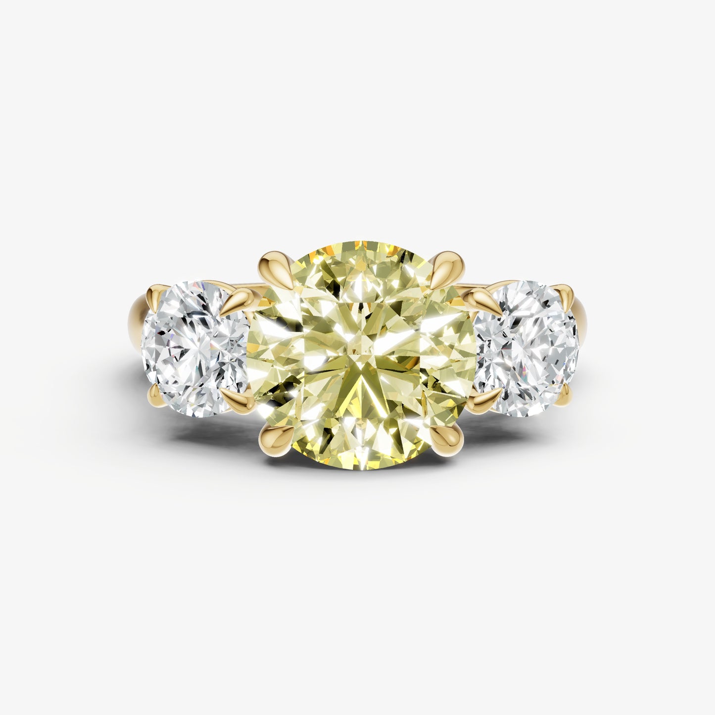 Yellow Diamond Round Trilogy Gemstone Engagement Ring with 0.50ct Side Stones