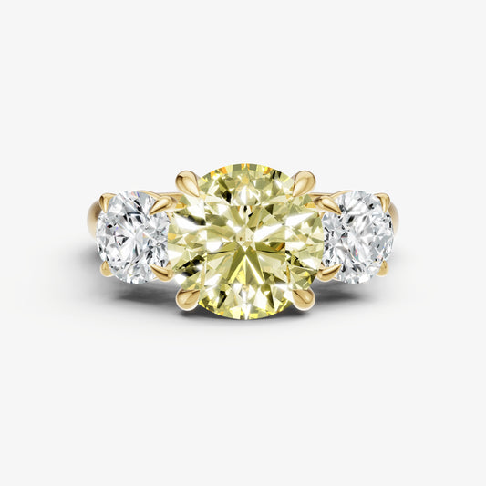 Yellow Diamond Round Trilogy Gemstone Engagement Ring with 0.50ct Side Stones
