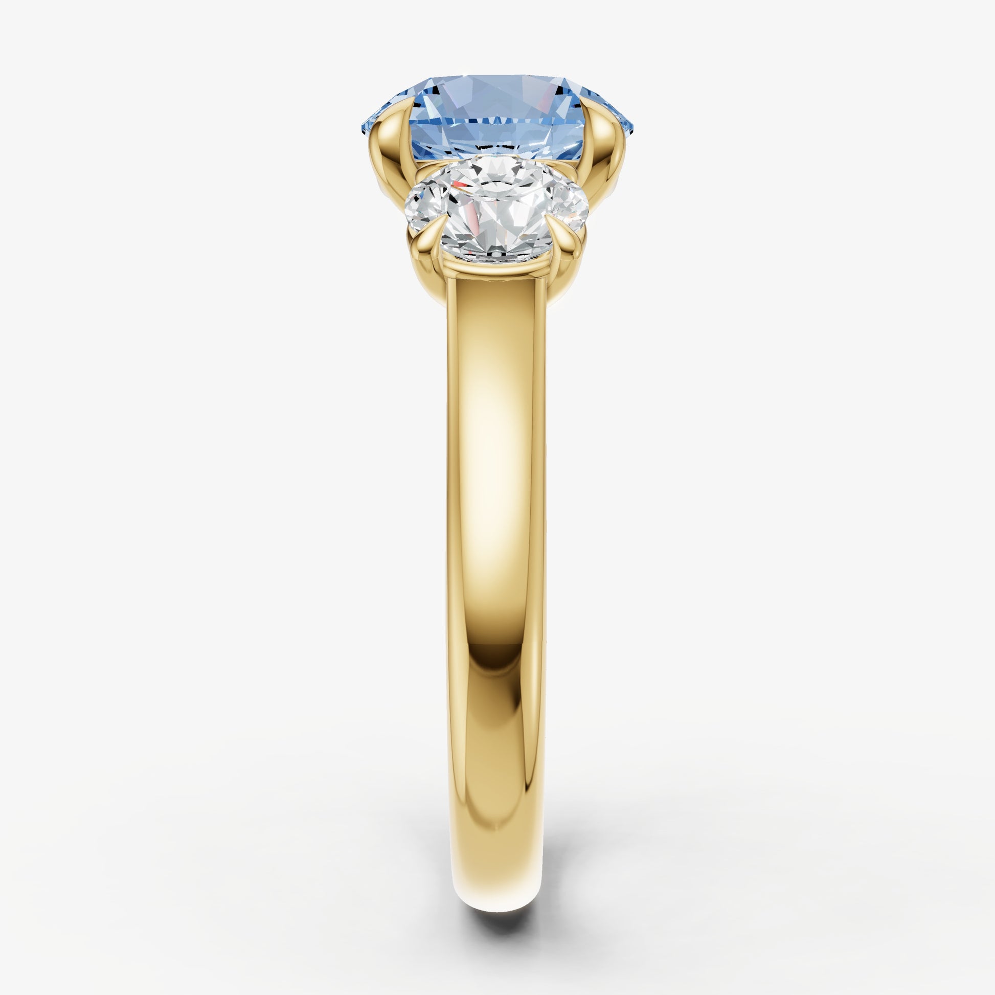 Aquamarine Round Trilogy Gemstone Engagement Ring with 0.50ct Side Stones