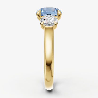 Aquamarine Round Trilogy Gemstone Engagement Ring with 0.50ct Side Stones