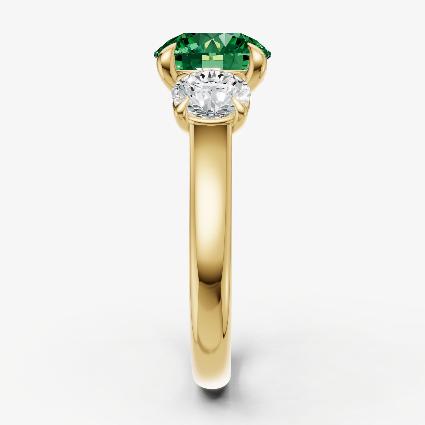 Emerald Round Trilogy Gemstone Engagement Ring with 0.50ct Side Stones