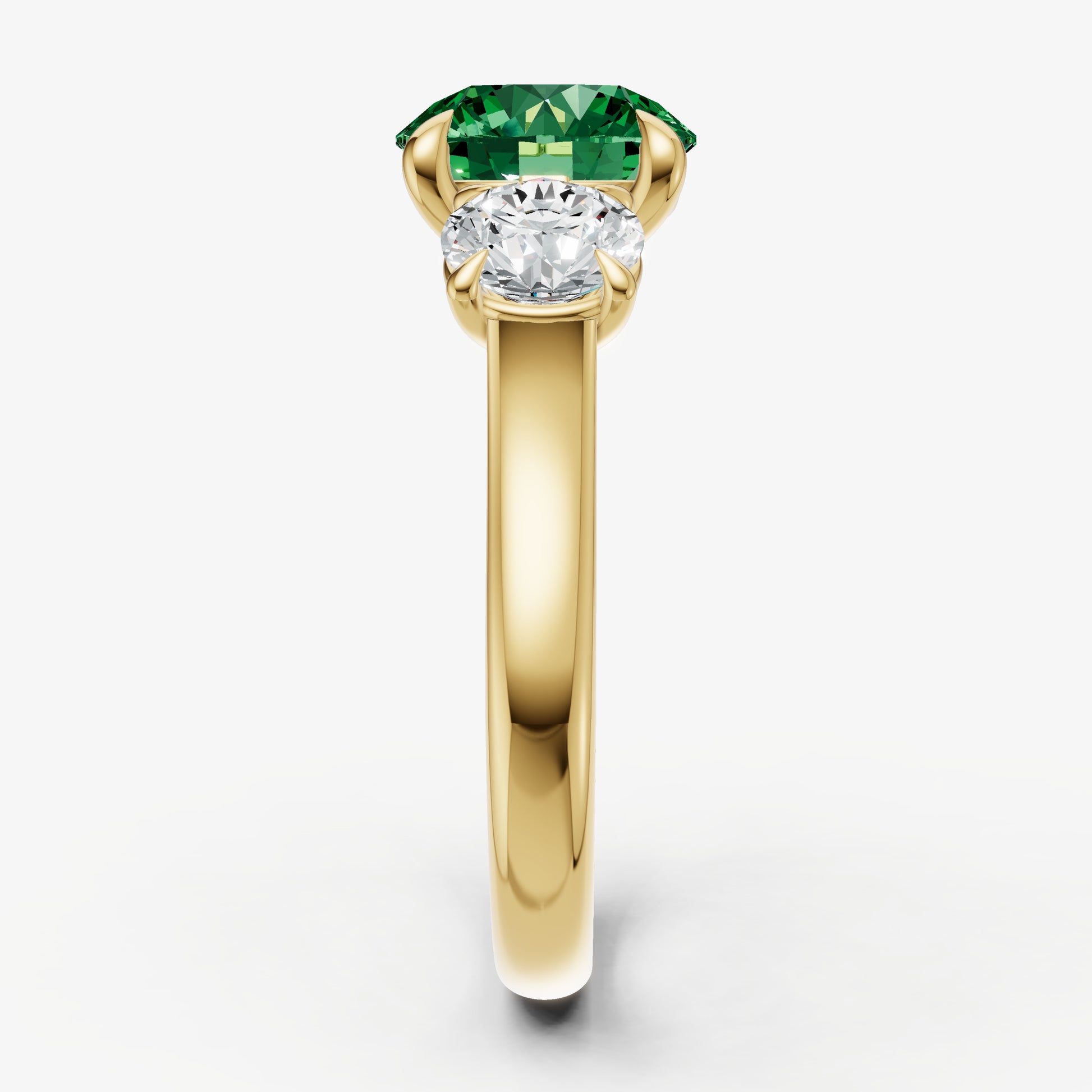 Emerald Round Trilogy Gemstone Engagement Ring with 0.50ct Side Stones