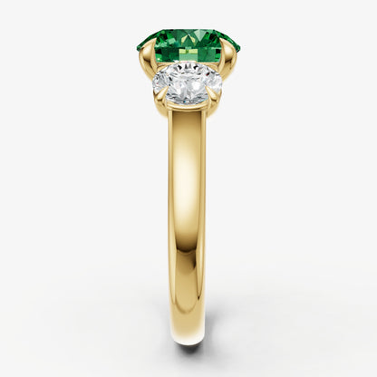 Emerald Round Trilogy Gemstone Engagement Ring with 0.50ct Side Stones