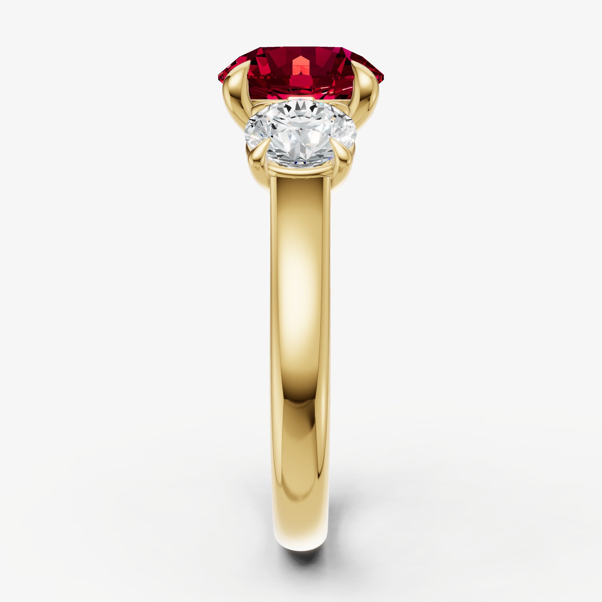 Ruby Round Trilogy Gemstone Engagement Ring with 0.50ct Side Stones