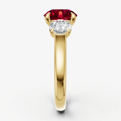 Ruby Round Trilogy Gemstone Engagement Ring with 0.50ct Side Stones