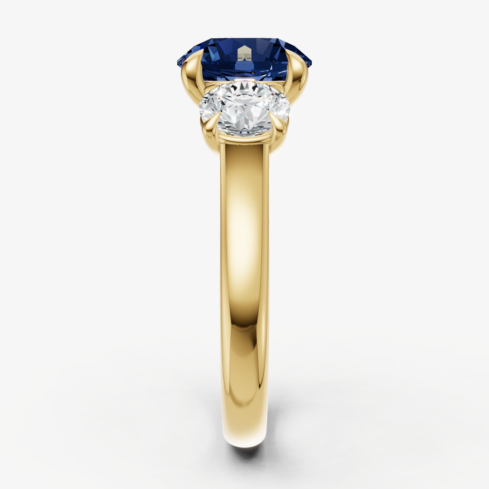 Blue sapphire Round Trilogy Gemstone Engagement Ring with 0.50ct Side Stones