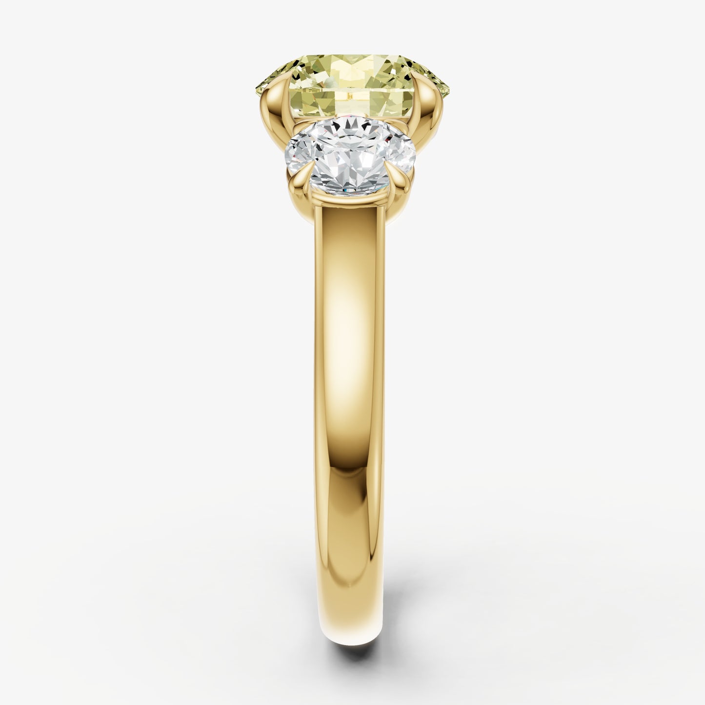 Yellow Diamond Round Trilogy Gemstone Engagement Ring with 0.50ct Side Stones