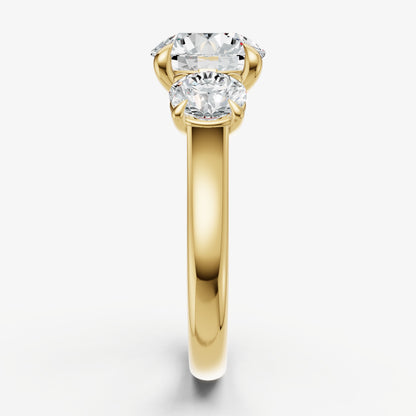 Round Trilogy Diamond Engagement Ring with 0.50ct Side Stones