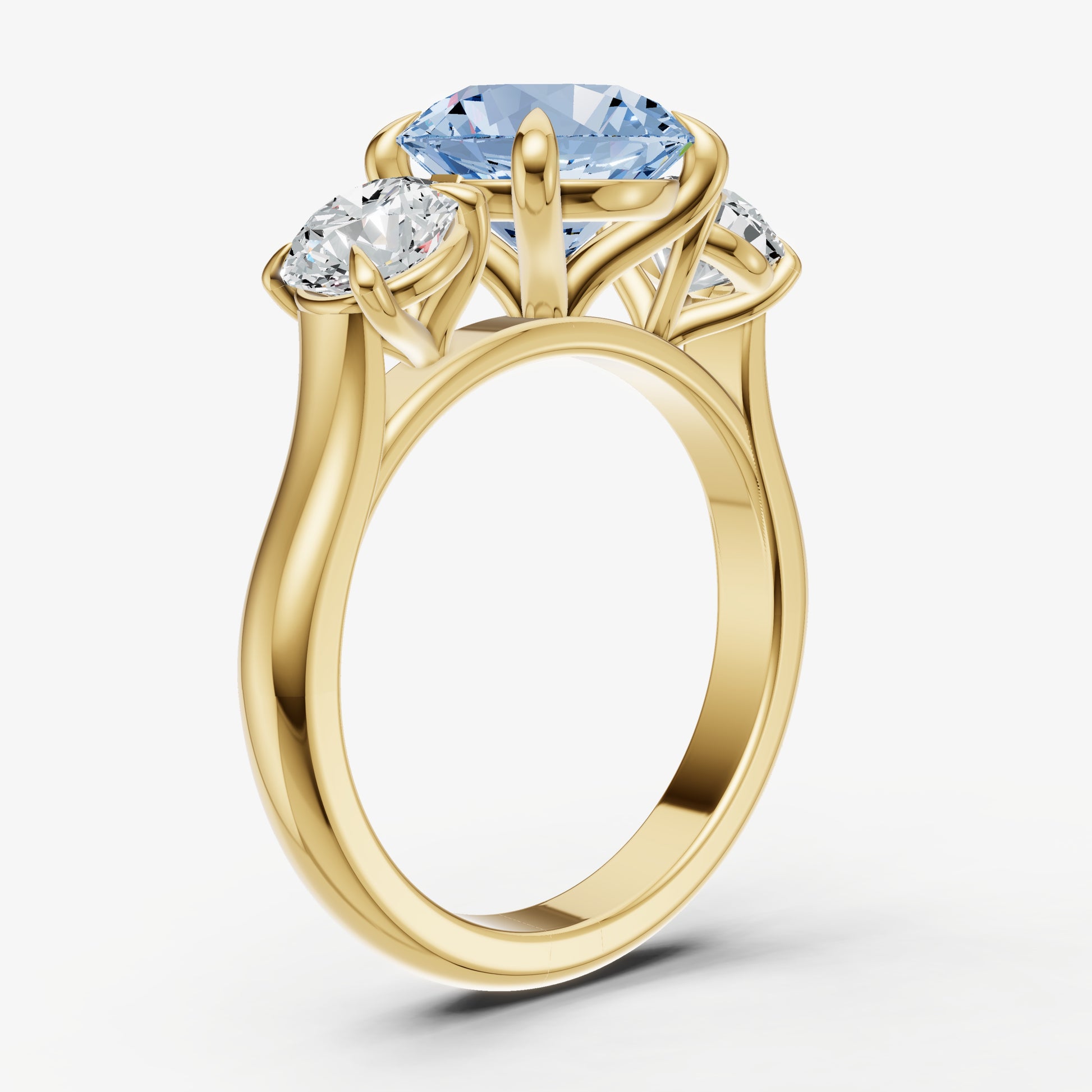 Aquamarine Round Trilogy Gemstone Engagement Ring with 0.50ct Side Stones