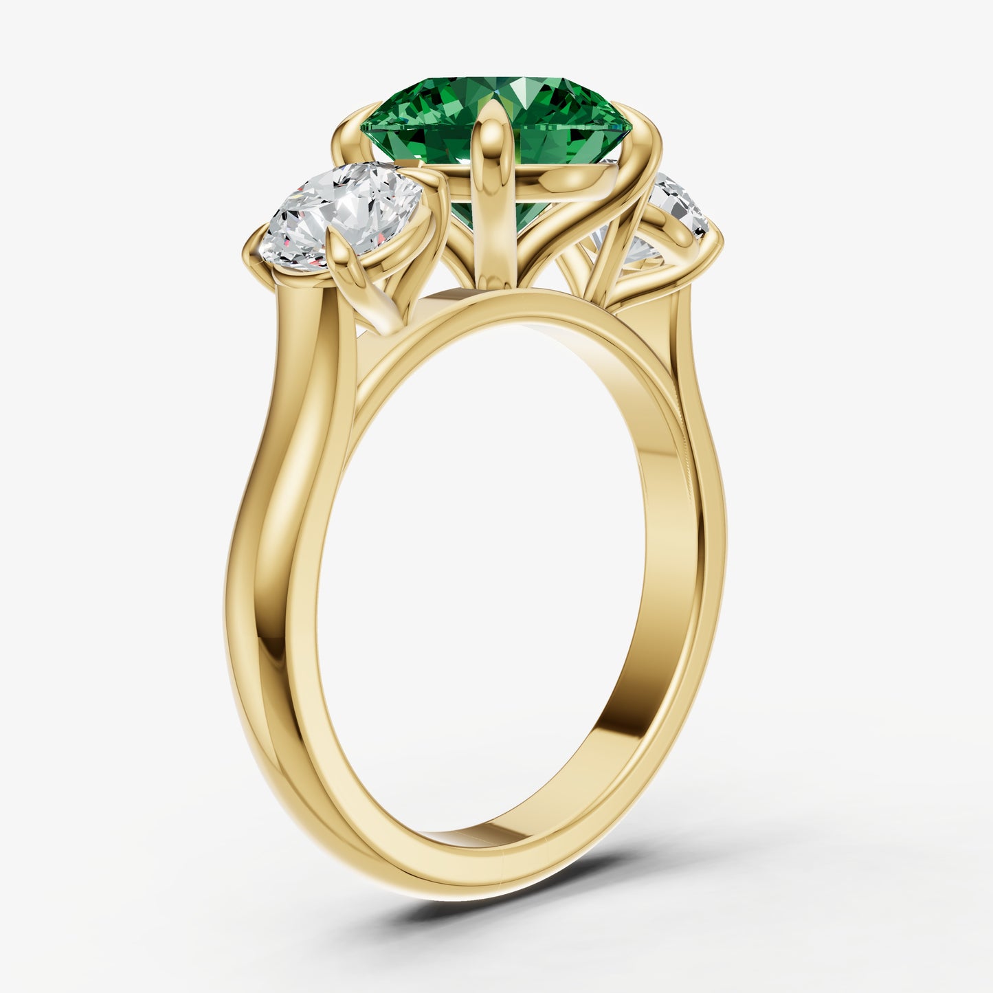 Emerald Round Trilogy Gemstone Engagement Ring with 0.50ct Side Stones
