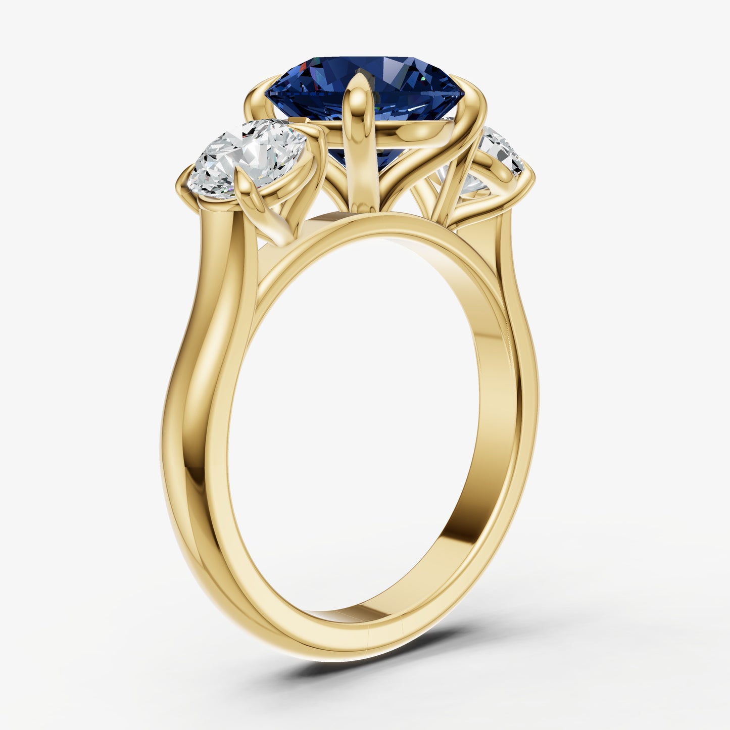 Blue sapphire Round Trilogy Gemstone Engagement Ring with 0.50ct Side Stones