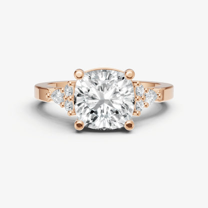 Elongated Cushion Cluster Diamond Engagement Ring