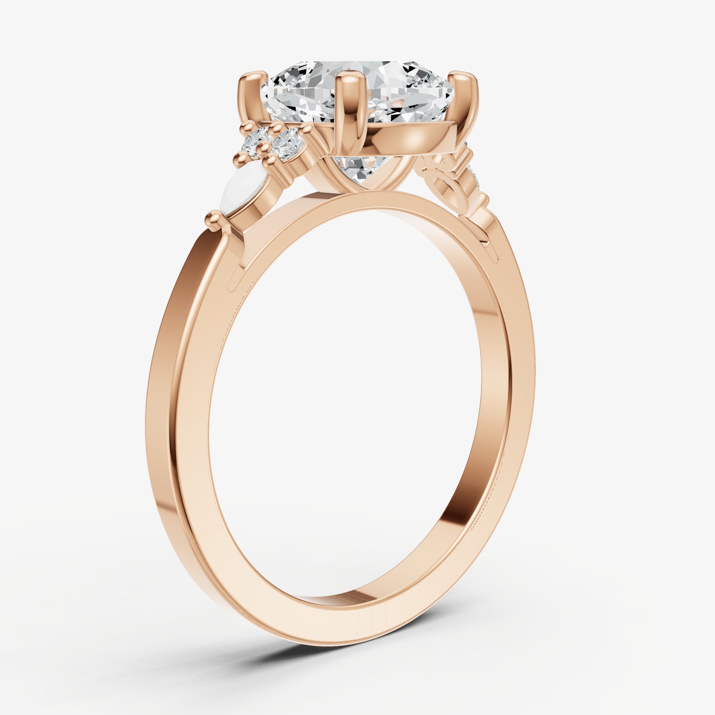 Elongated Cushion Cluster Diamond Engagement Ring