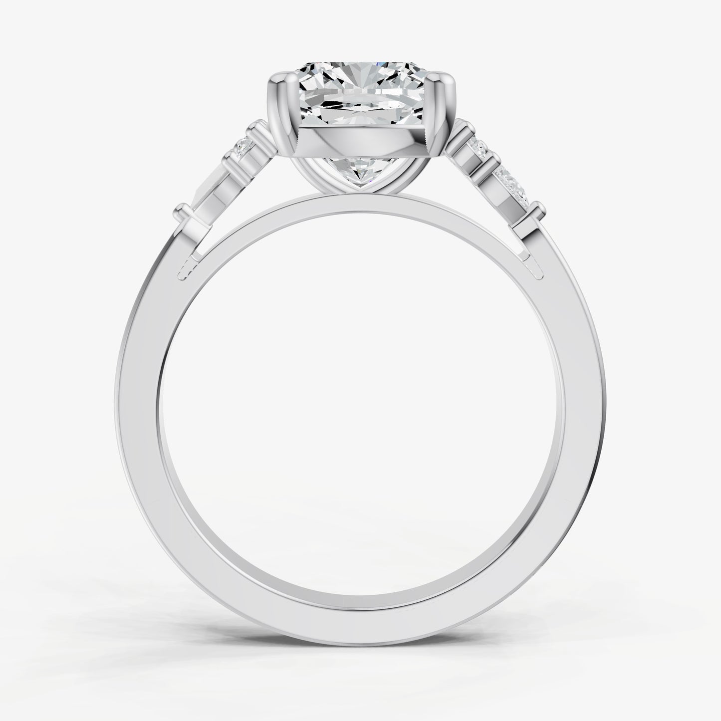 Elongated Cushion Cluster Diamond Engagement Ring