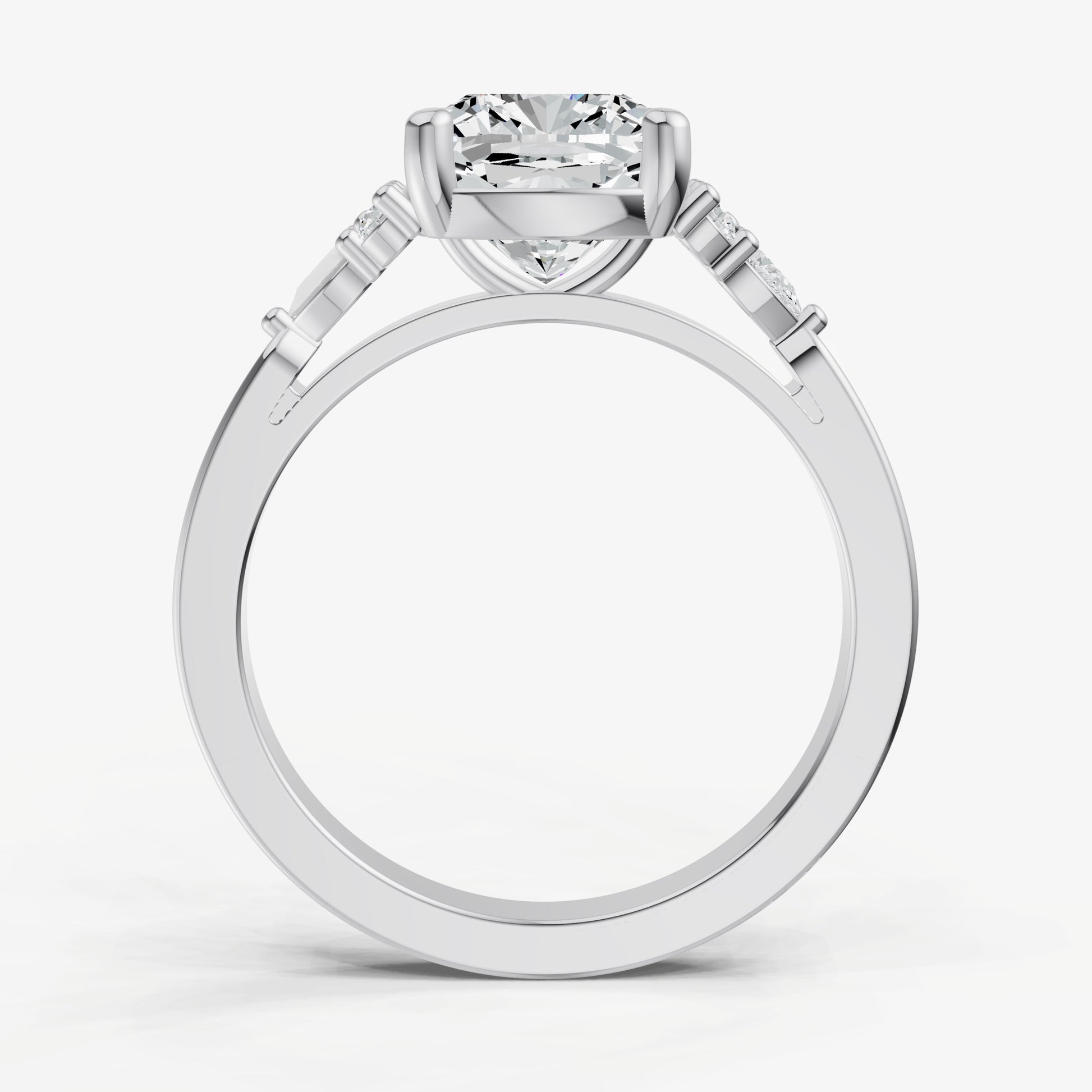Elongated Cushion Cluster Diamond Engagement Ring