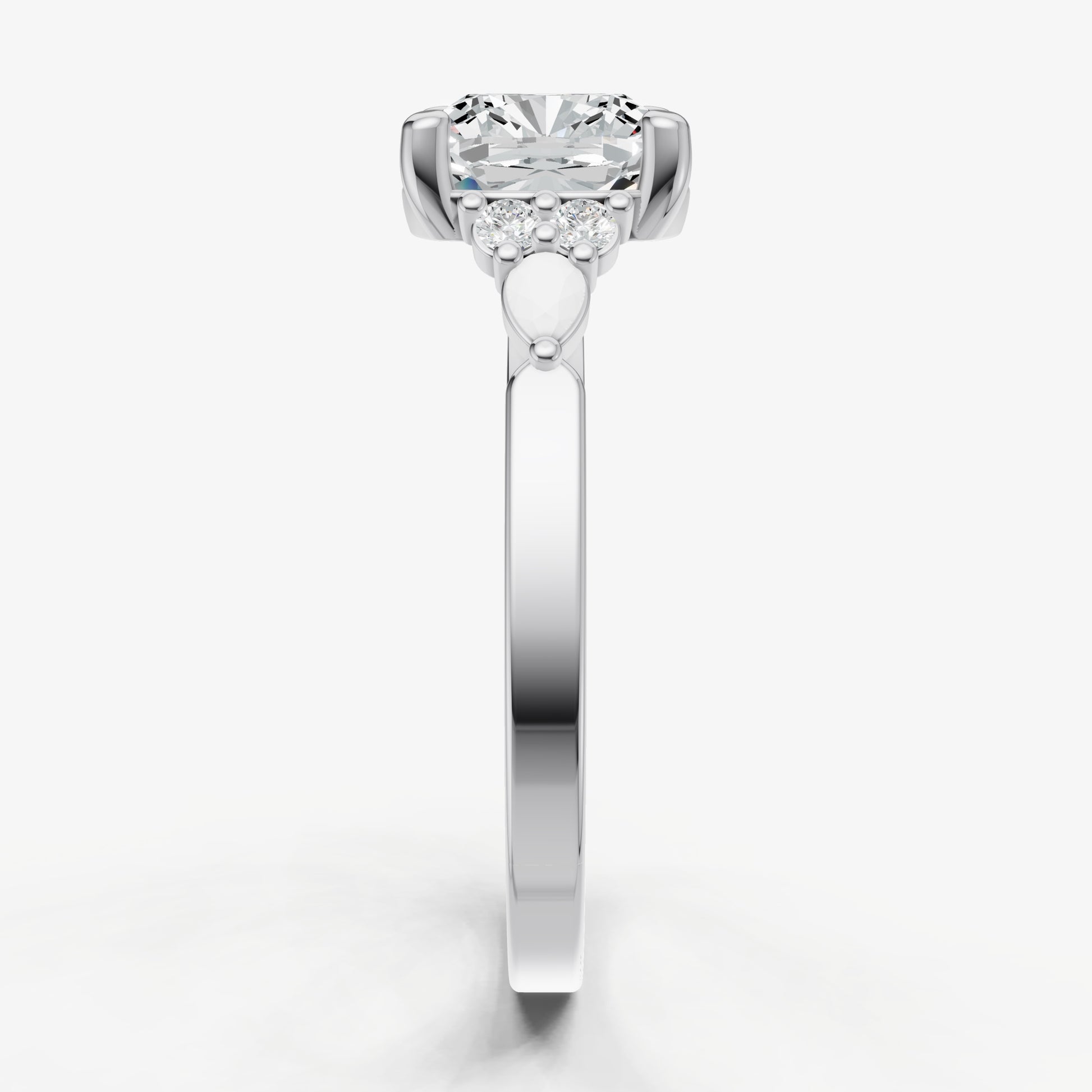 Elongated Cushion Cluster Diamond Engagement Ring