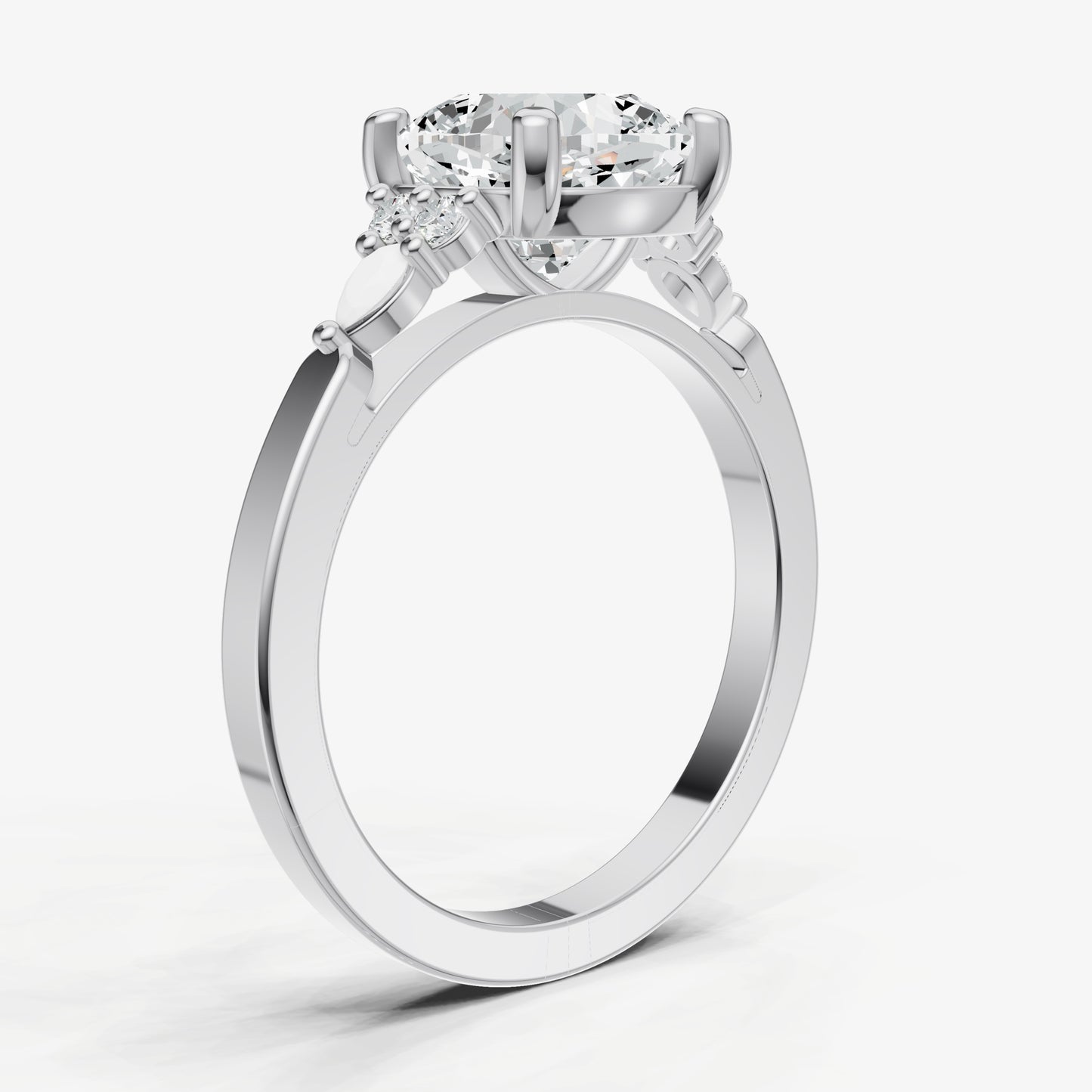 Elongated Cushion Cluster Diamond Engagement Ring