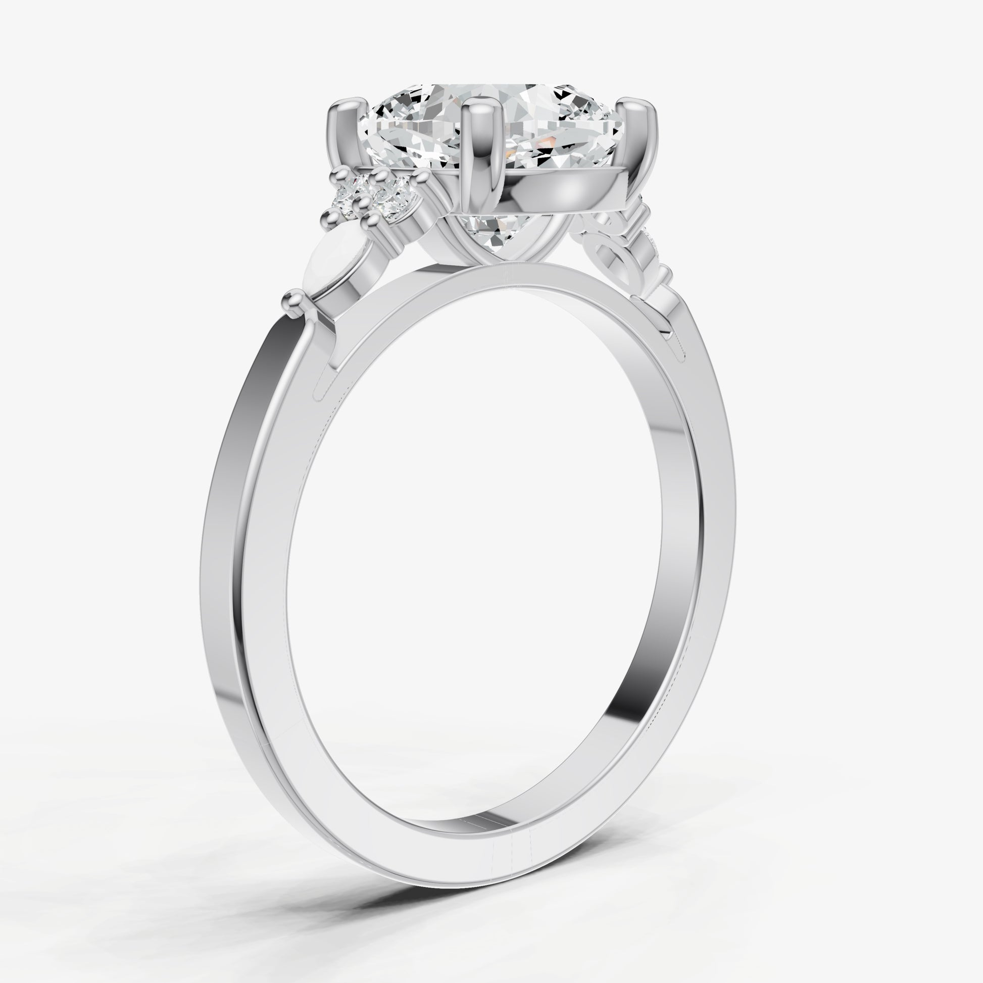 Elongated Cushion Cluster Diamond Engagement Ring