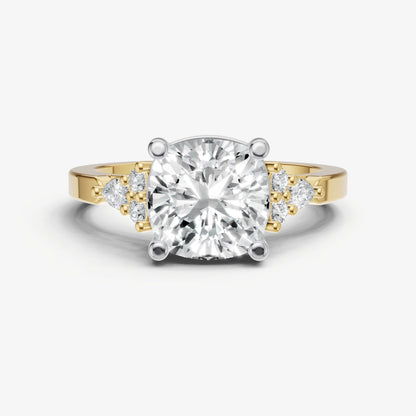 Elongated Cushion Cluster Diamond Engagement Ring