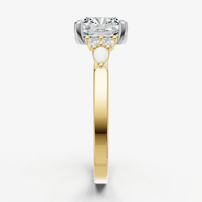 Elongated Cushion Cluster Diamond Engagement Ring