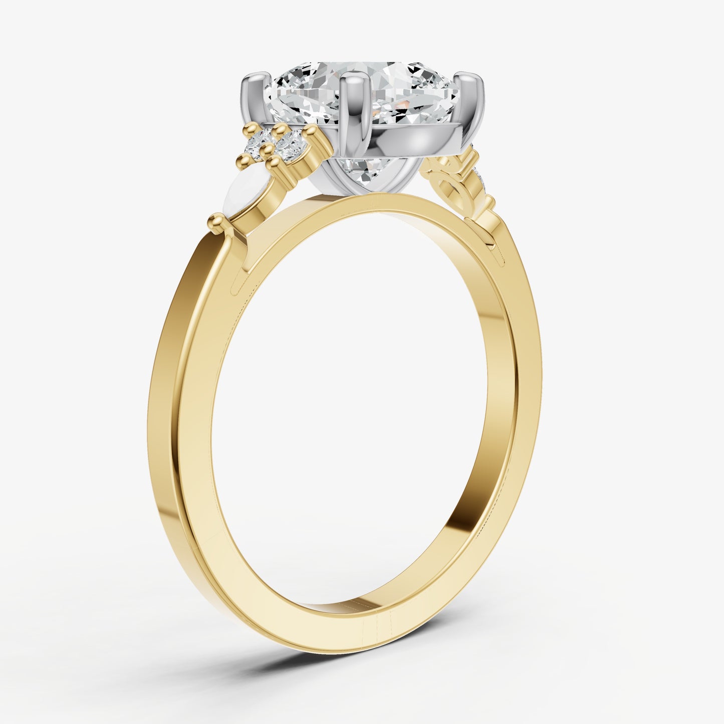 Elongated Cushion Cluster Diamond Engagement Ring