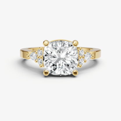 Elongated Cushion Cluster Diamond Engagement Ring