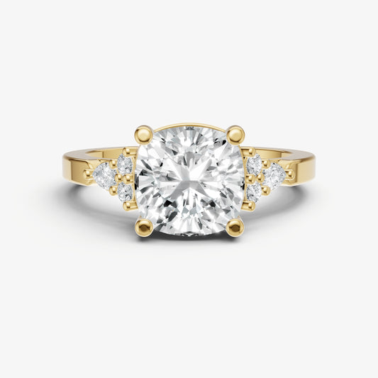Elongated Cushion Cluster Diamond Engagement Ring