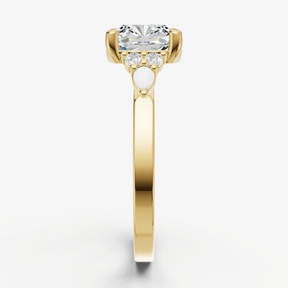 Elongated Cushion Cluster Diamond Engagement Ring