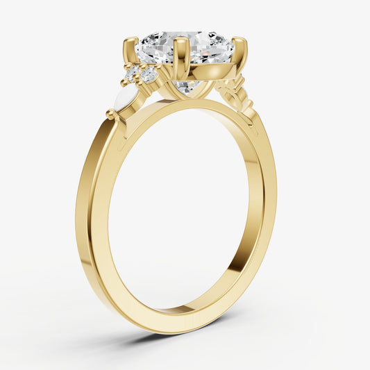 Elongated Cushion Cluster Diamond Engagement Ring