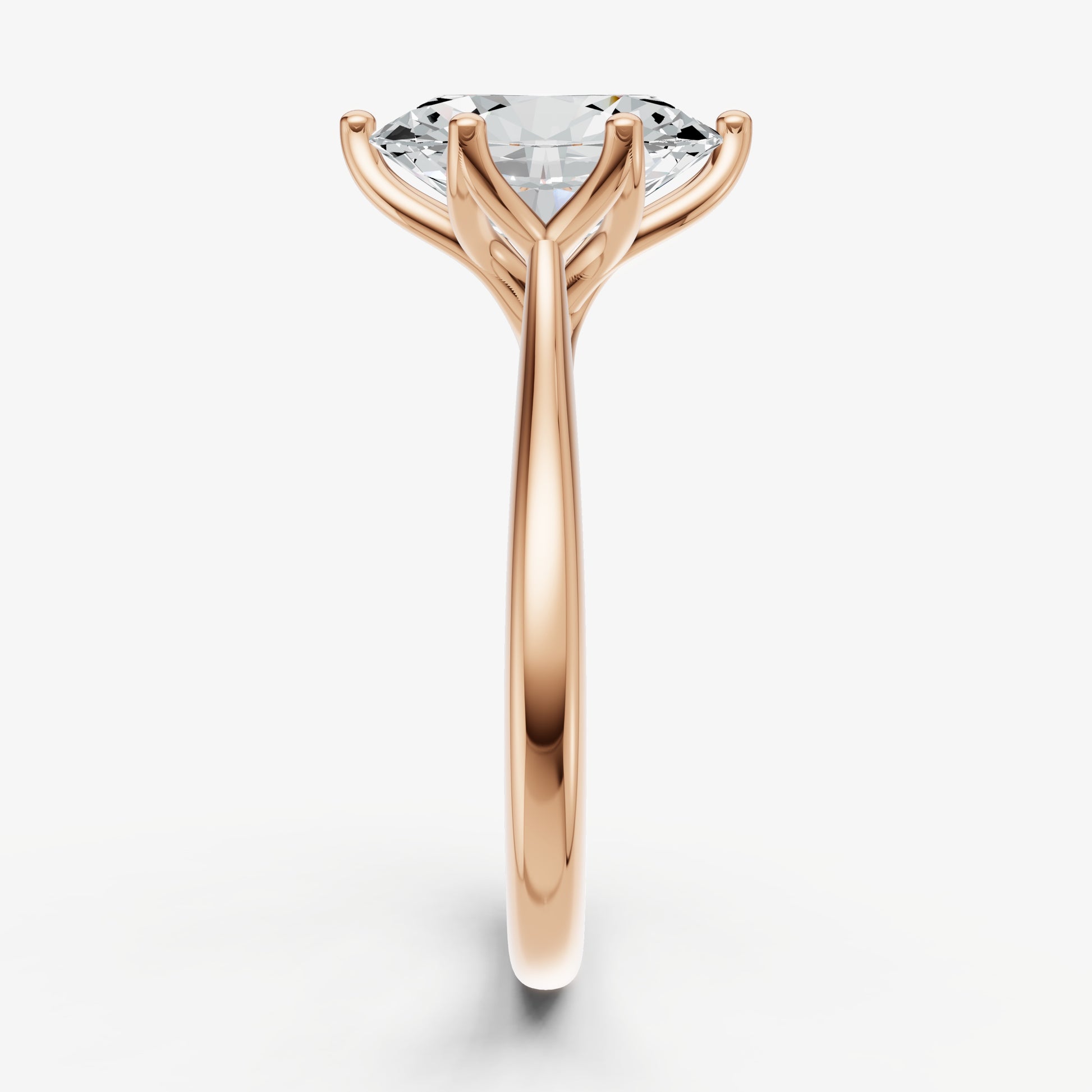 Oval Tulip Round Solitaire Engagement Ring