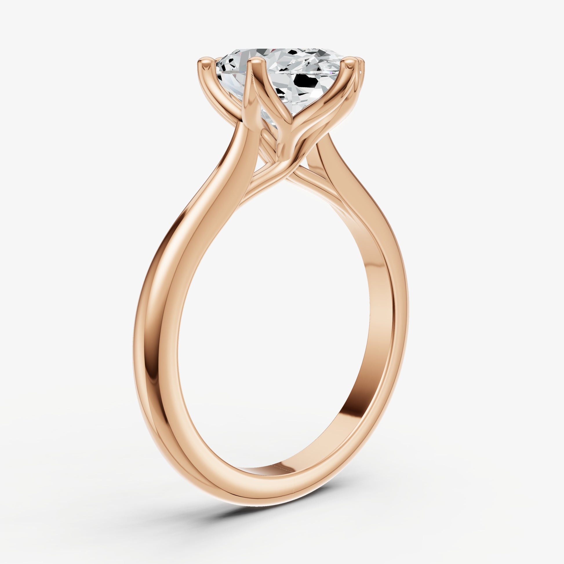Oval Tulip Round Solitaire Engagement Ring