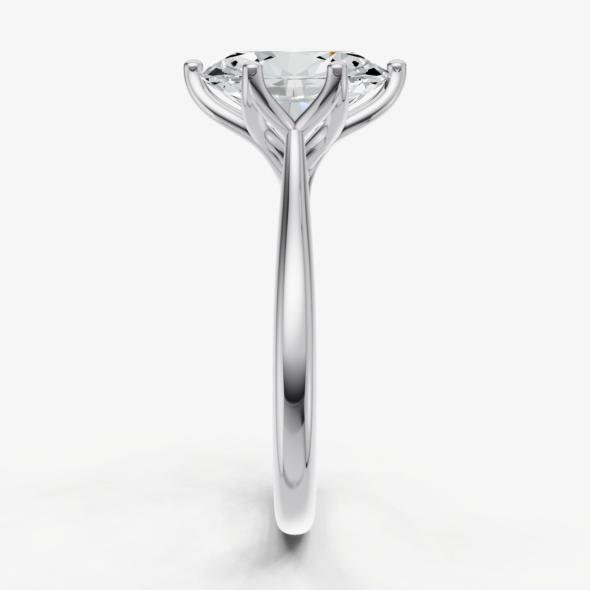 Oval Tulip Round Solitaire Engagement Ring